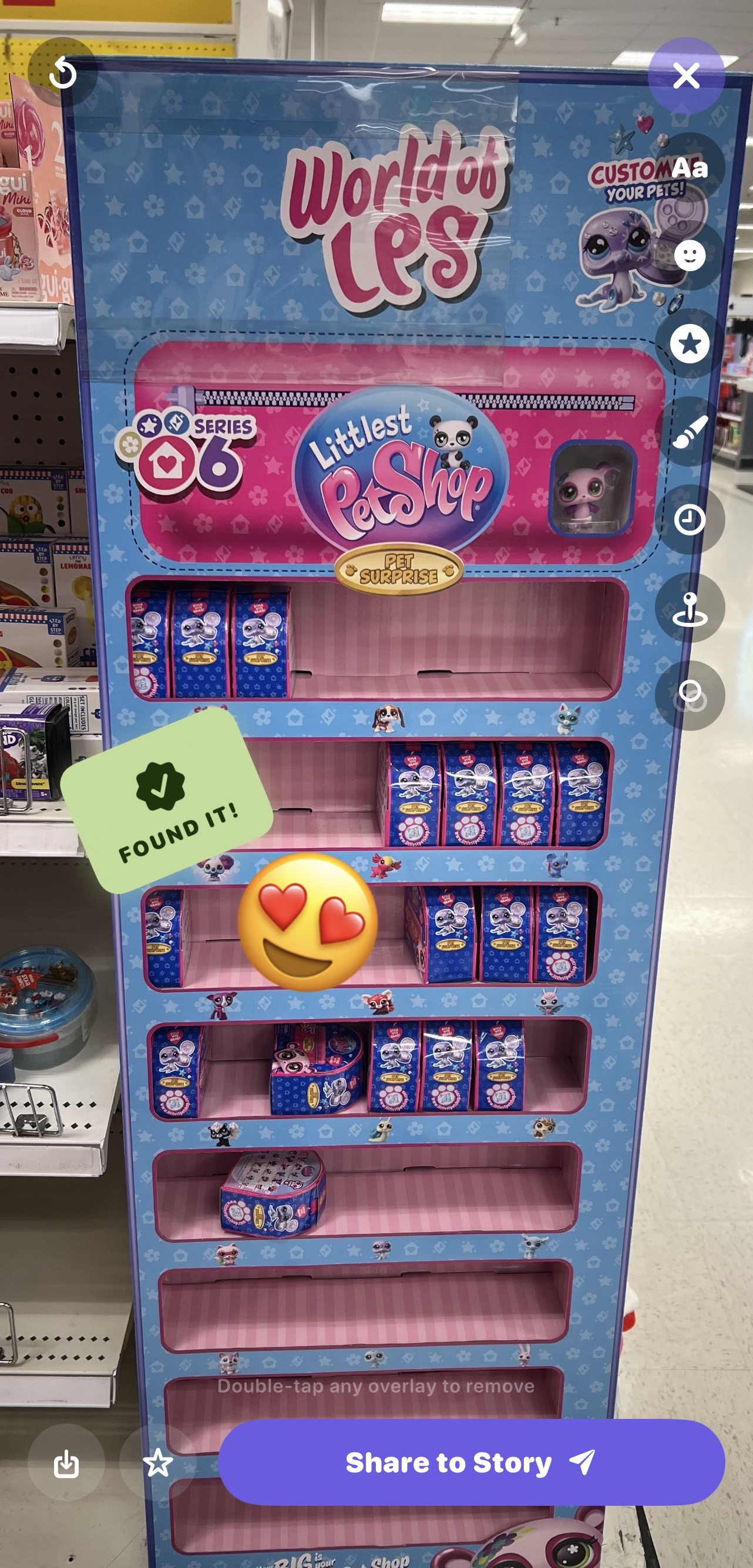 Squish360 story editor with stickers and found-it badge